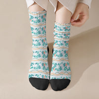 Monstera Tiare Plumeria Lei Pattern Crew Socks Teal Version