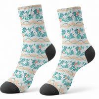 Monstera Tiare Plumeria Lei Pattern Crew Socks Teal Version