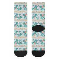 Monstera Tiare Plumeria Lei Pattern Crew Socks Teal Version