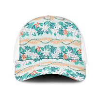 Monstera Tiare Plumeria Lei Pattern Mesh Trucker Cap Teal Version