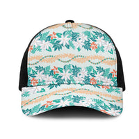 Monstera Tiare Plumeria Lei Pattern Mesh Trucker Cap Teal Version