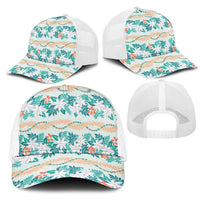 Monstera Tiare Plumeria Lei Pattern Mesh Trucker Cap Teal Version