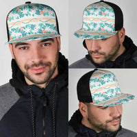 Monstera Tiare Plumeria Lei Pattern Mesh Trucker Cap Teal Version