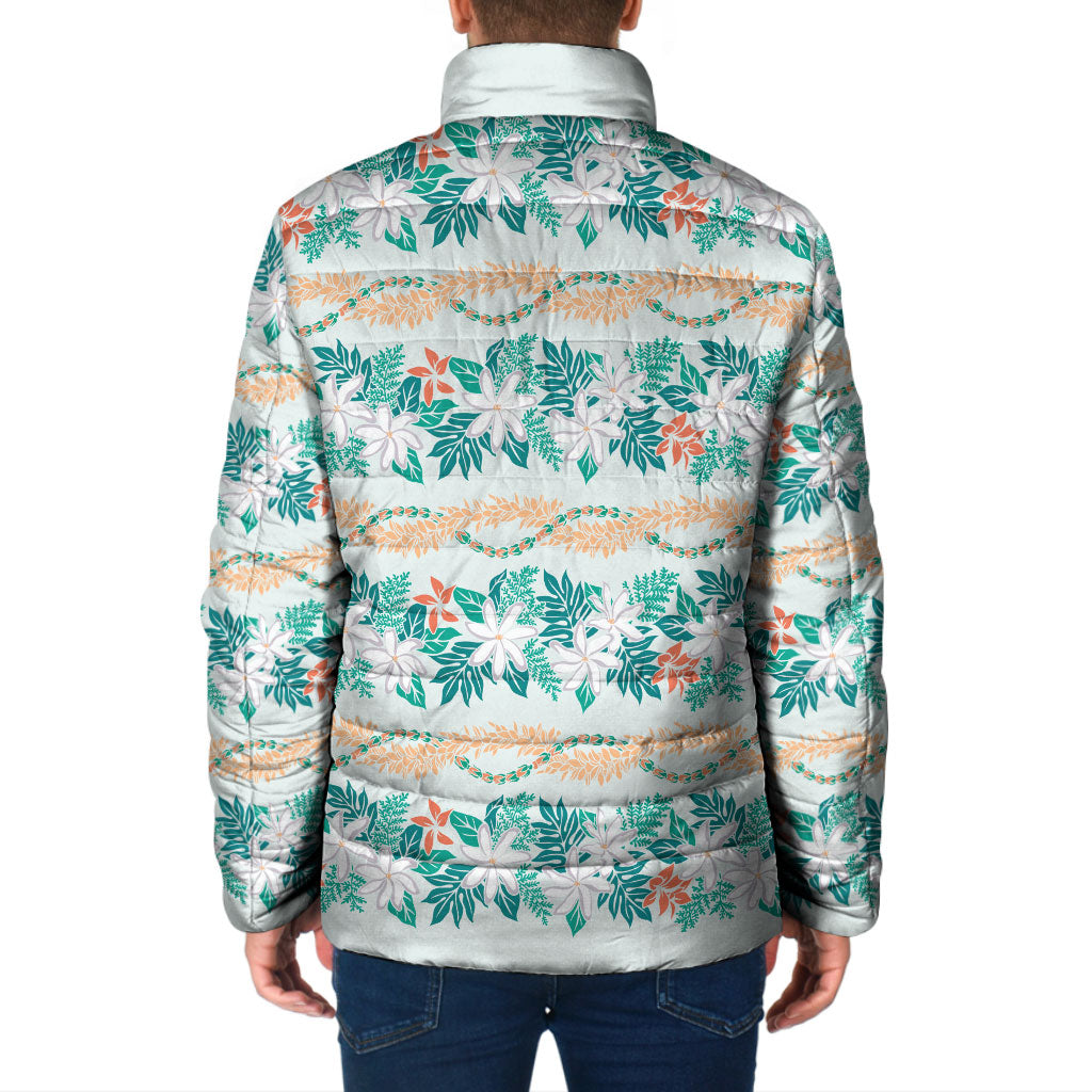 Monstera Tiare Plumeria Lei Pattern Padded Jacket Teal Version LT01 - Polynesian Pride