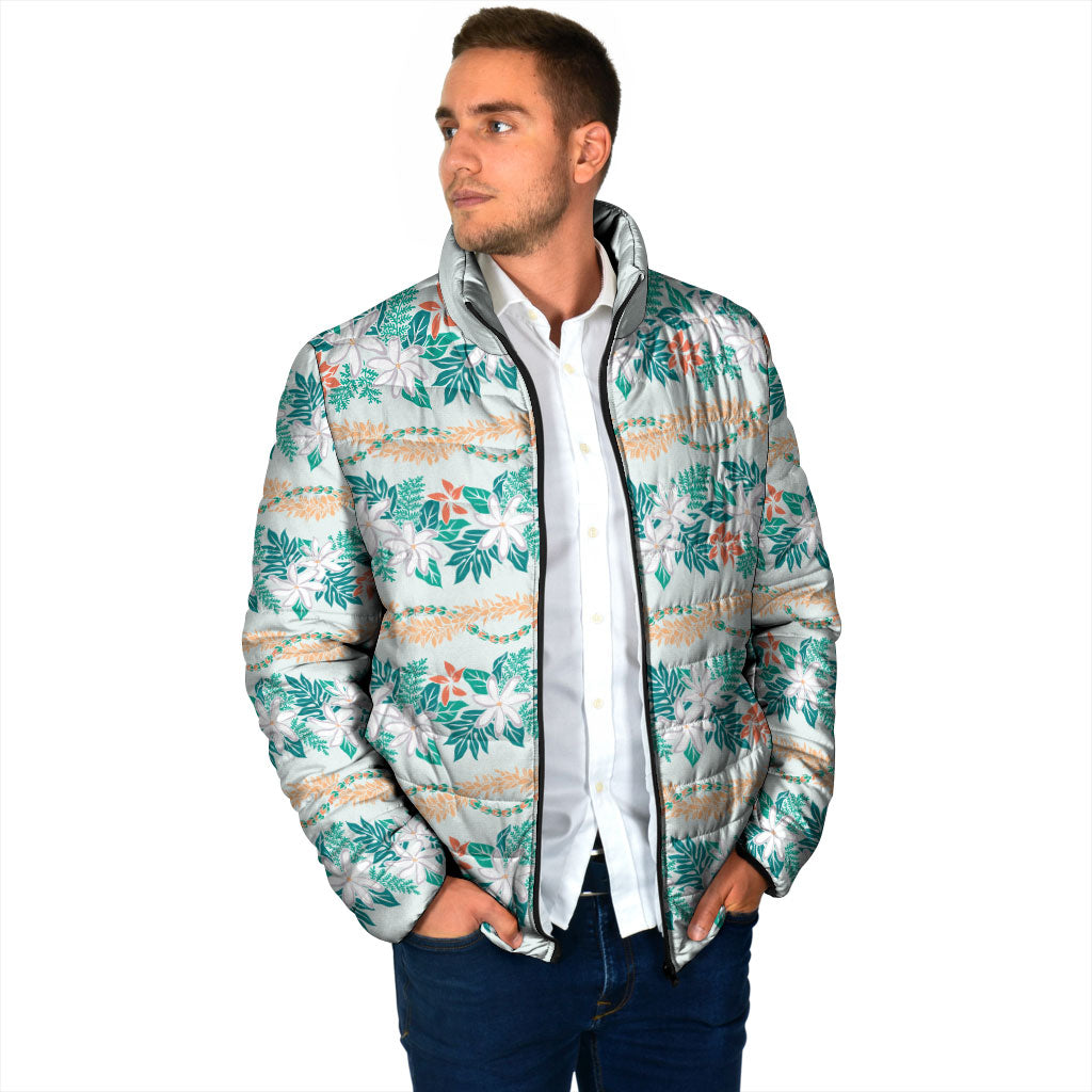 Monstera Tiare Plumeria Lei Pattern Padded Jacket Teal Version LT01 - Polynesian Pride