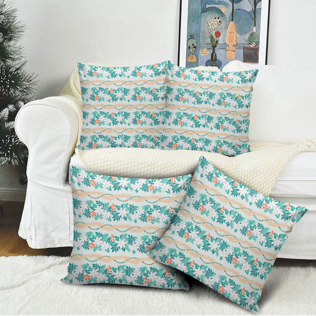 Monstera Tiare Plumeria Lei Pattern Pillow Cover Teal Version LT01 - Polynesian Pride