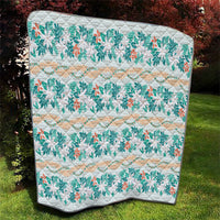 Monstera Tiare Plumeria Lei Pattern Quilt Teal Version LT01 - Polynesian Pride