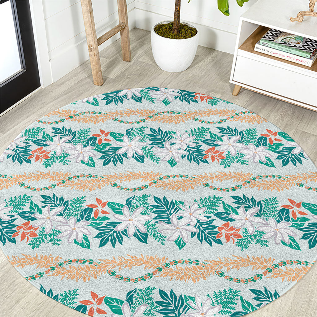 Monstera Tiare Plumeria Lei Pattern Round Carpet Teal Version LT01 Teal - Polynesian Pride