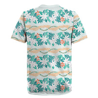 Monstera Tiare Plumeria Lei Pattern Rugby Jersey Teal Version LT01 - Polynesian Pride