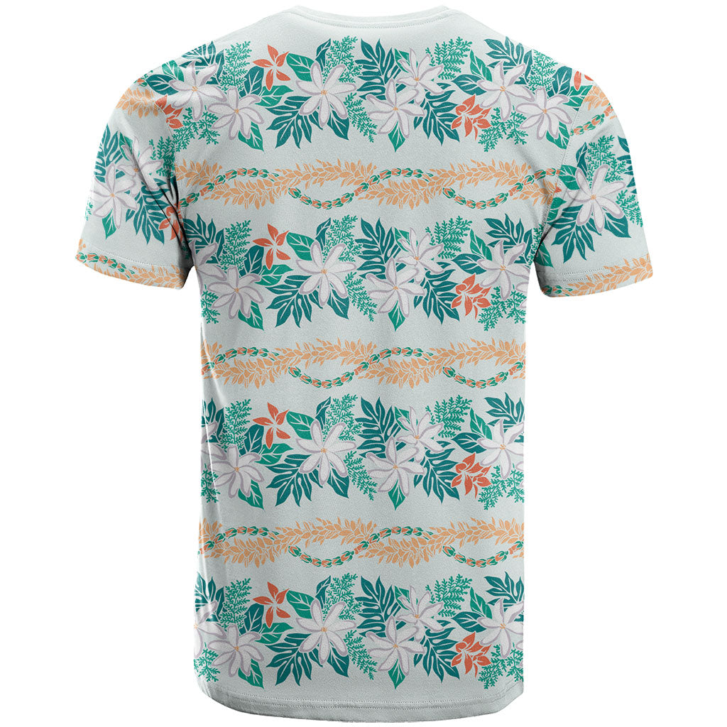 Monstera Tiare Plumeria Lei Pattern T Shirt Teal Version LT01 - Polynesian Pride