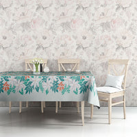 Monstera Tiare Plumeria Lei Pattern Tablecloth Teal Version LT01 - Polynesian Pride