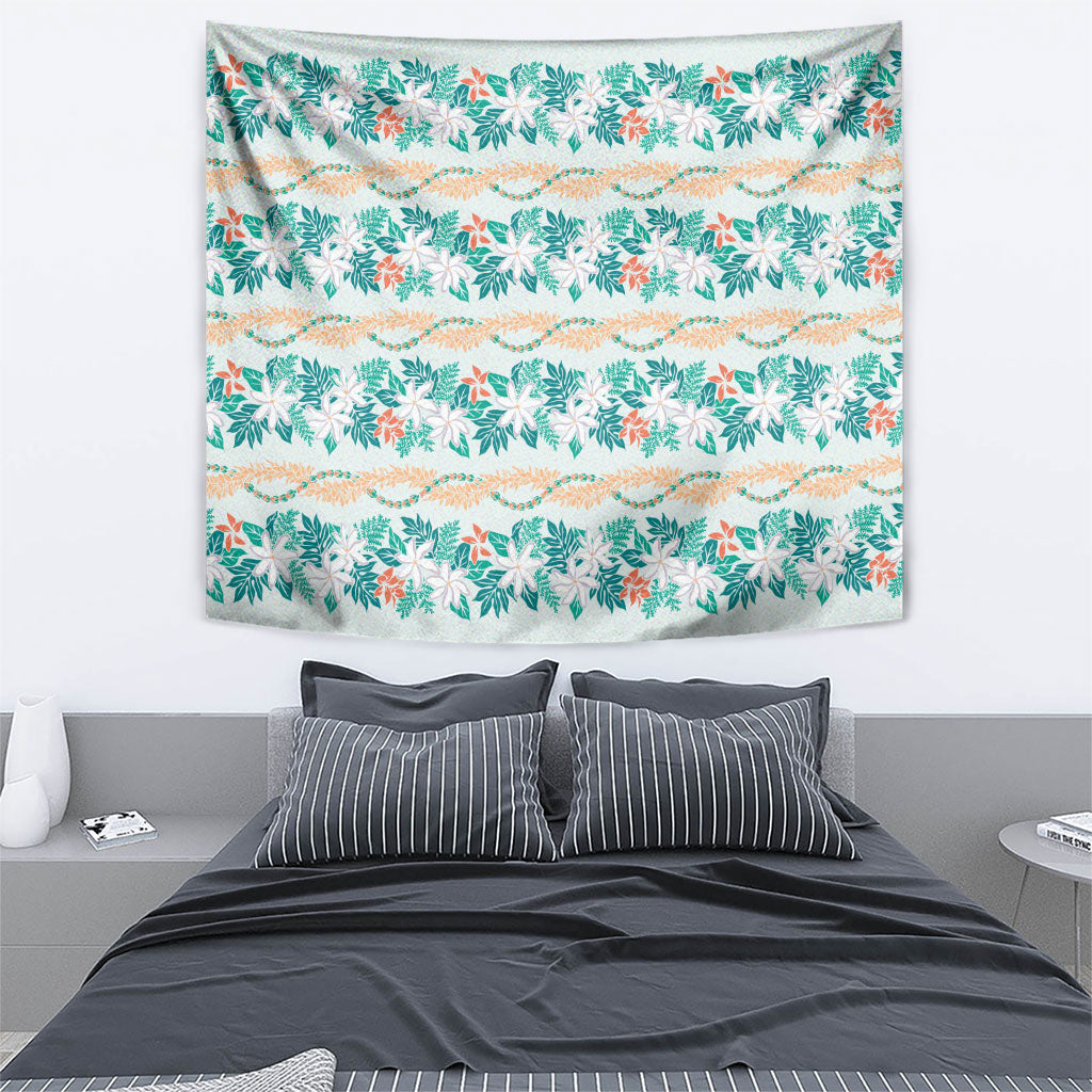 Monstera Tiare Plumeria Lei Pattern Tapestry Teal Version LT01 - Polynesian Pride