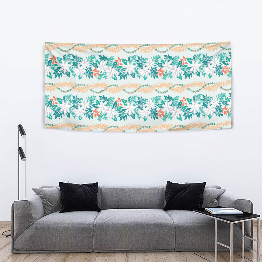 Monstera Tiare Plumeria Lei Pattern Tapestry Teal Version LT01 - Polynesian Pride