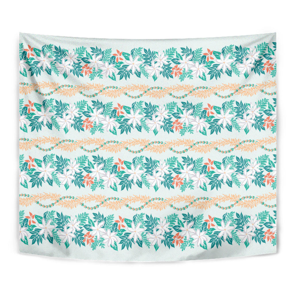 Monstera Tiare Plumeria Lei Pattern Tapestry Teal Version LT01 - Polynesian Pride