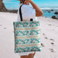 Monstera Tiare Plumeria Lei Pattern Tote Bag Teal Version LT01 - Polynesian Pride
