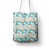 Monstera Tiare Plumeria Lei Pattern Tote Bag Teal Version LT01 - Polynesian Pride