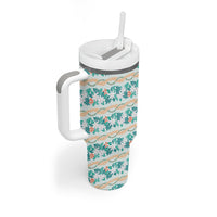 Monstera Tiare Plumeria Lei Pattern Tumbler With Handle Teal Version LT01 - Polynesian Pride