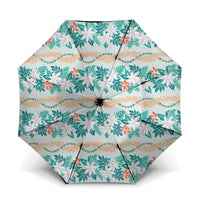 Monstera Tiare Plumeria Lei Pattern Umbrella Teal Version LT01 One Size Folded 11.42 inch Opened Diameter 37.4 inch Teal - Polynesian Pride