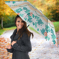 Monstera Tiare Plumeria Lei Pattern Umbrella Teal Version LT01 - Polynesian Pride