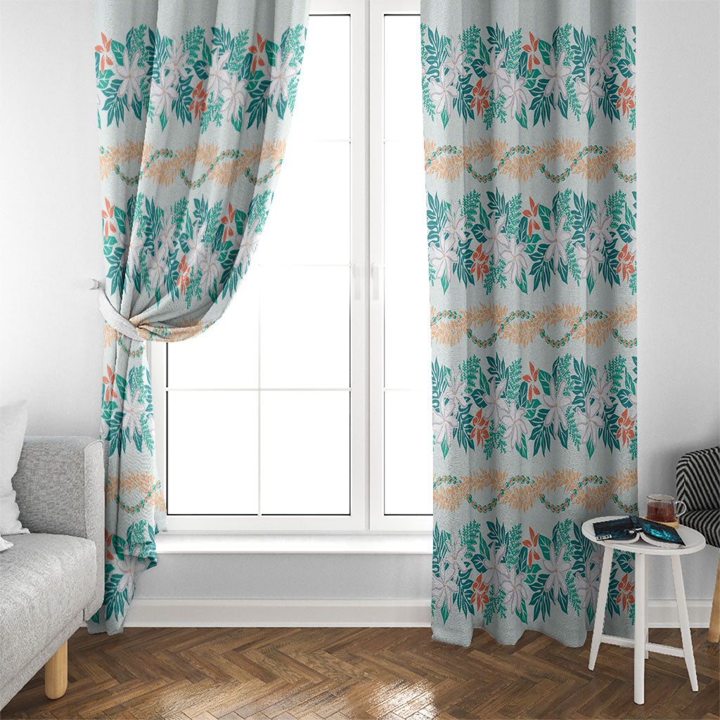 Monstera Tiare Plumeria Lei Pattern Window Curtain Teal Version LT01 - Polynesian Pride