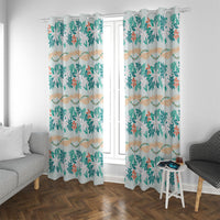 Monstera Tiare Plumeria Lei Pattern Window Curtain Teal Version LT01 With Grommets Teal - Polynesian Pride