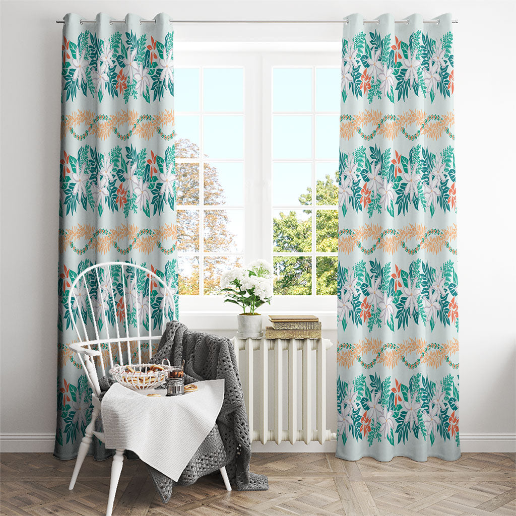 Monstera Tiare Plumeria Lei Pattern Window Curtain Teal Version LT01 - Polynesian Pride