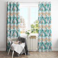 Monstera Tiare Plumeria Lei Pattern Window Curtain Teal Version LT01 - Polynesian Pride