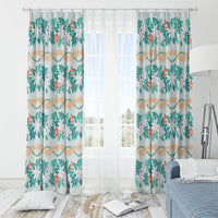 Monstera Tiare Plumeria Lei Pattern Window Curtain Teal Version LT01 - Polynesian Pride