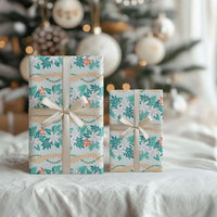 Monstera Tiare Plumeria Lei Pattern Wrapping Paper Teal Version LT01 - Polynesian Pride