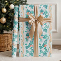 Monstera Tiare Plumeria Lei Pattern Wrapping Paper Teal Version LT01 - Polynesian Pride