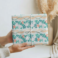 Monstera Tiare Plumeria Lei Pattern Wrapping Paper Teal Version LT01 - Polynesian Pride
