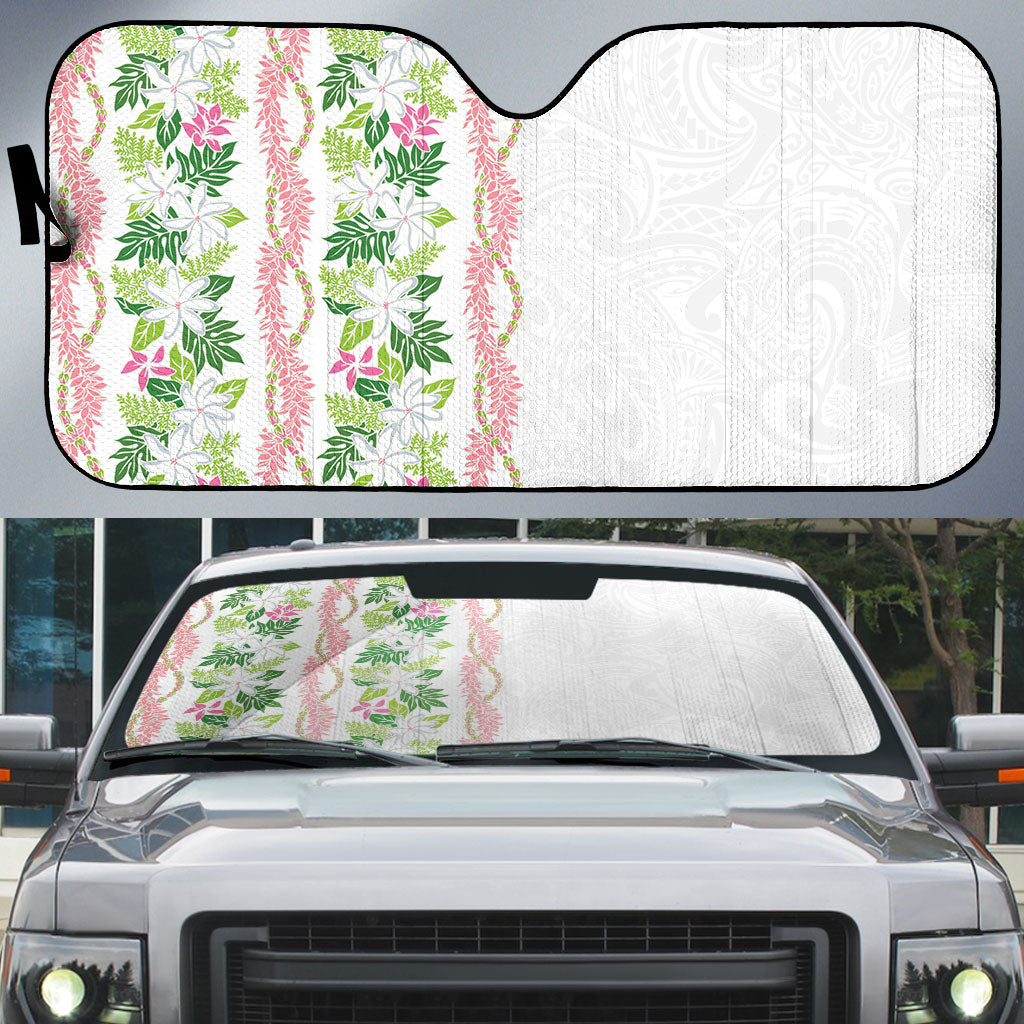 Monstera Tiare Plumeria Auto Sun Shade Green Polynesian Pattern LT01 Green - Polynesian Pride