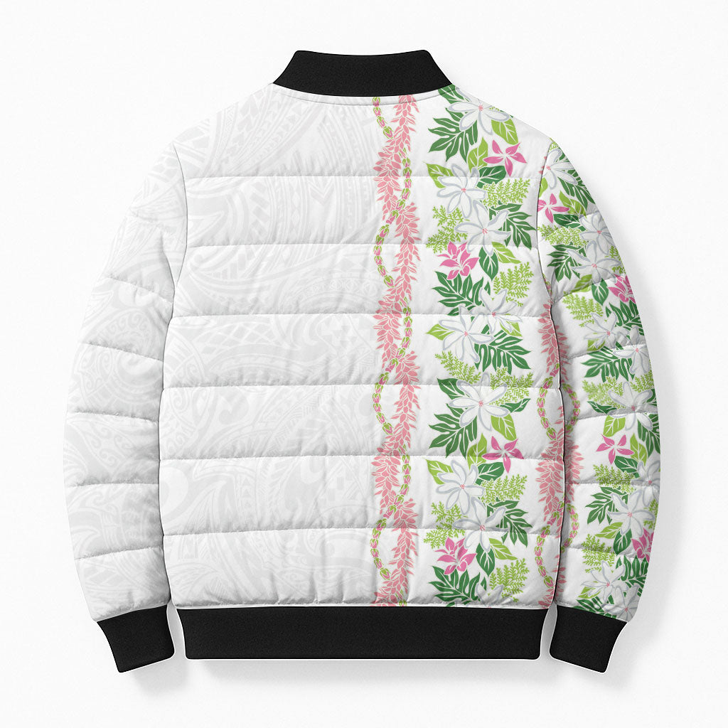 Monstera Tiare Plumeria Bomber Puffer Jacket Green Polynesian Pattern LT01 - Polynesian Pride