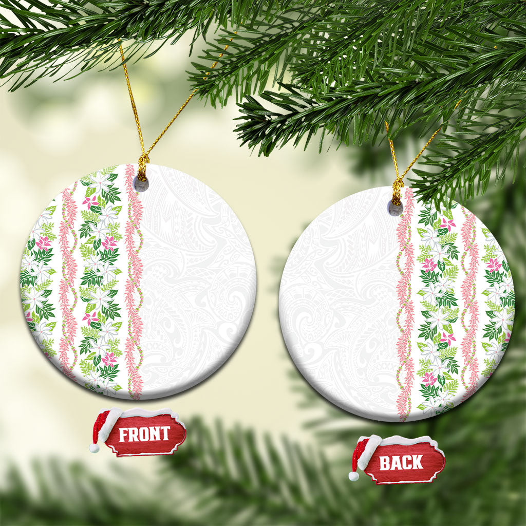 Monstera Tiare Plumeria Ceramic Ornament Green Polynesian Pattern LT01 Circle Green - Polynesian Pride