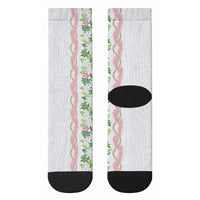 Monstera Tiare Plumeria Crew Socks Green Polynesian Pattern LT01 - Polynesian Pride