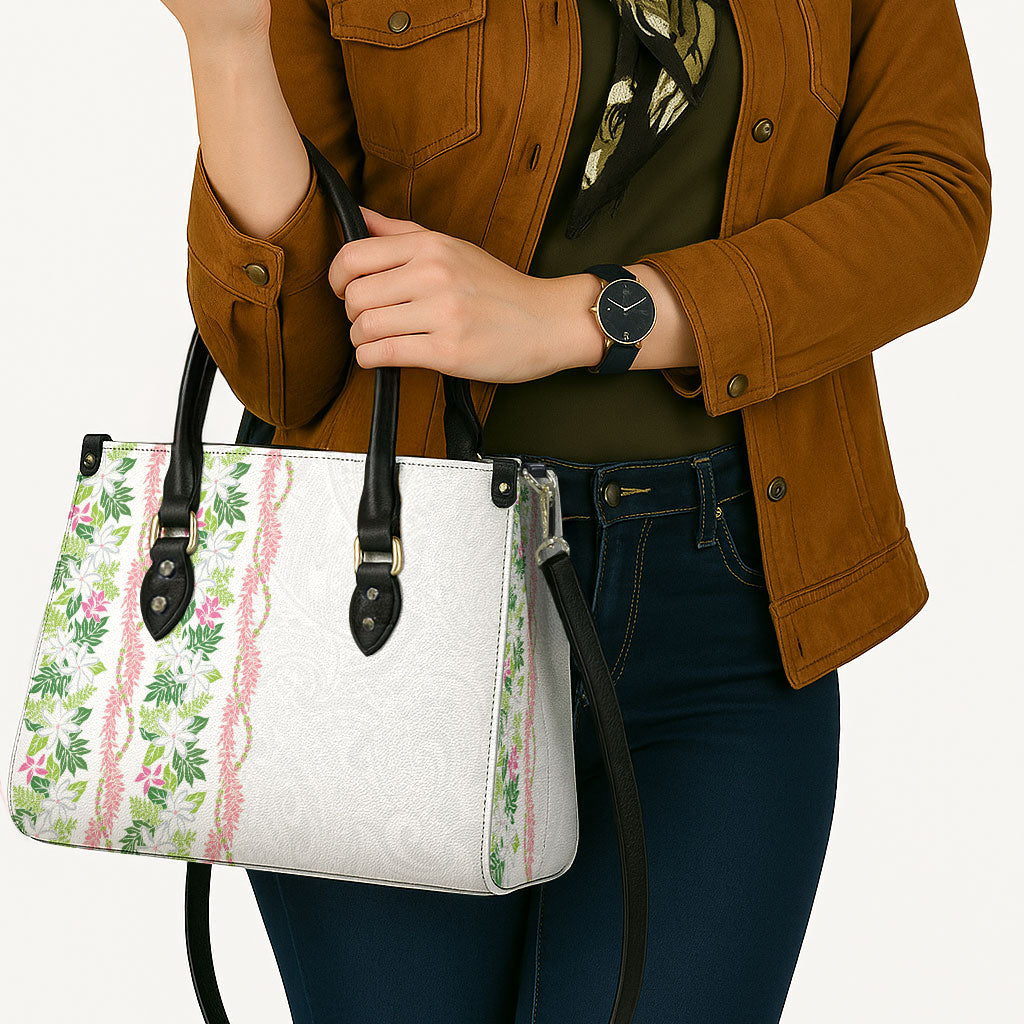Monstera Tiare Plumeria Leather Bag Green Polynesian Pattern LT01 - Polynesian Pride