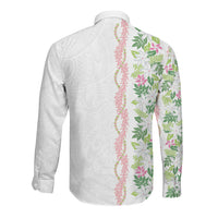 Monstera Tiare Plumeria Long Sleeve Button Shirt Green Polynesian Pattern LT01 - Polynesian Pride