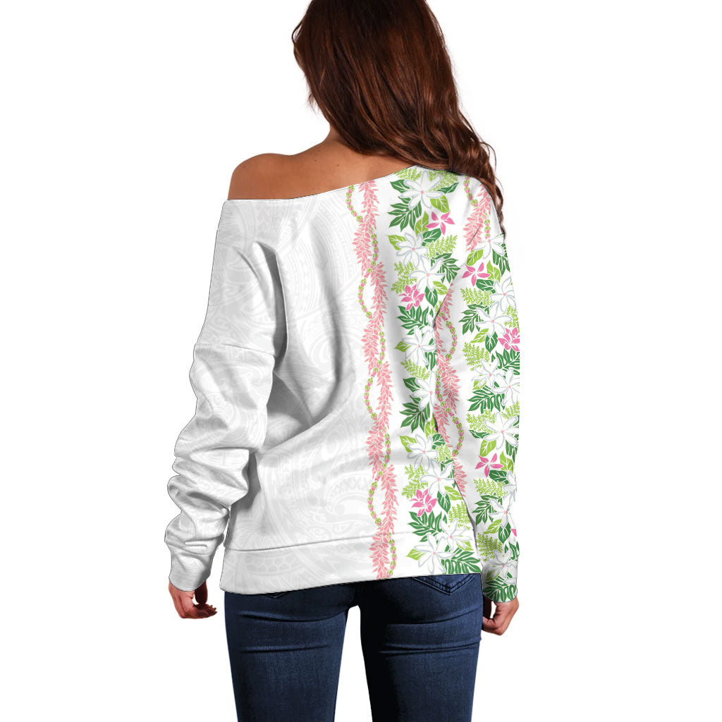 Monstera Tiare Plumeria Off Shoulder Sweater Green Polynesian Pattern LT01 - Polynesian Pride