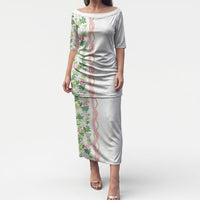 Monstera Tiare Plumeria Puletasi Green Polynesian Pattern LT01 Long Dress Green - Polynesian Pride
