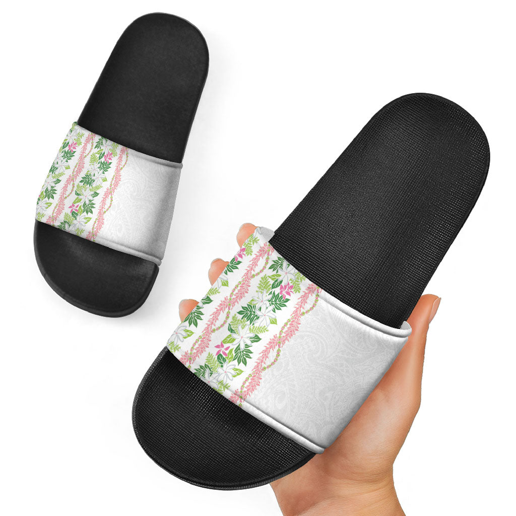 Monstera Tiare Plumeria Slide Sandals Green Polynesian Pattern LT01 - Polynesian Pride