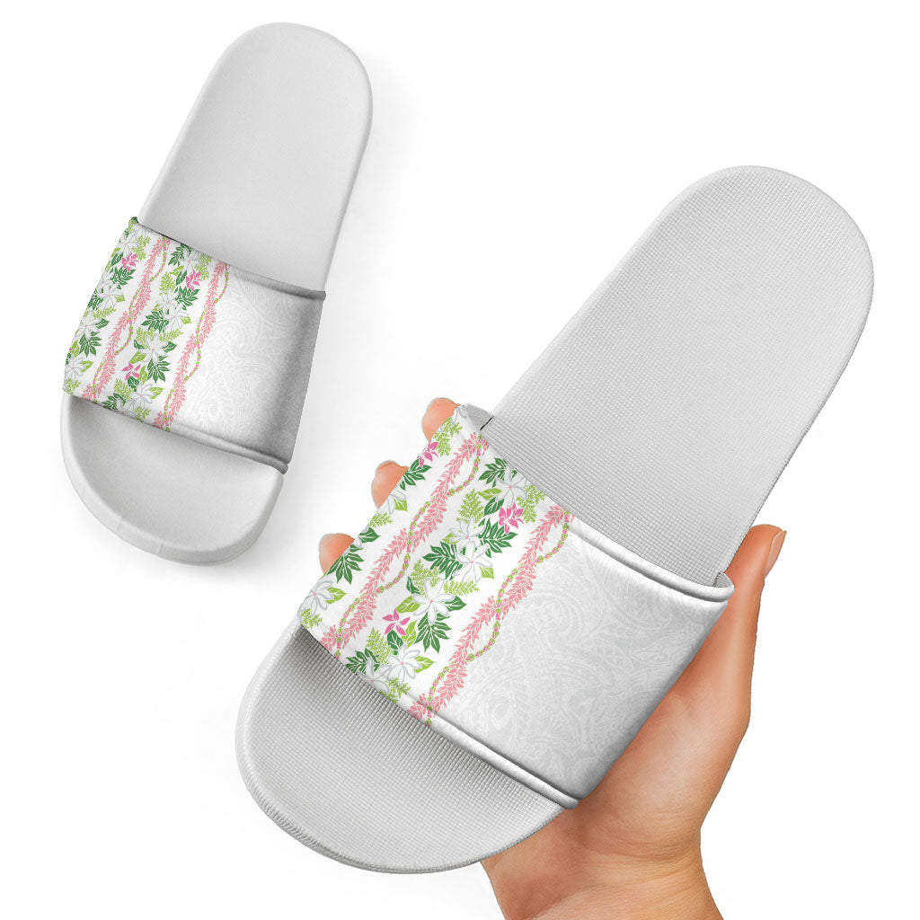 Monstera Tiare Plumeria Slide Sandals Green Polynesian Pattern LT01 - Polynesian Pride
