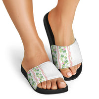 Monstera Tiare Plumeria Slide Sandals Green Polynesian Pattern LT01 - Polynesian Pride