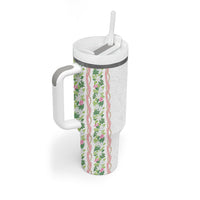 Monstera Tiare Plumeria Tumbler With Handle Green Polynesian Pattern LT01 - Polynesian Pride