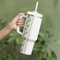 Monstera Tiare Plumeria Tumbler With Handle Green Polynesian Pattern LT01 - Polynesian Pride