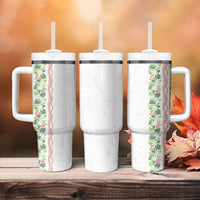 Monstera Tiare Plumeria Tumbler With Handle Green Polynesian Pattern LT01 - Polynesian Pride