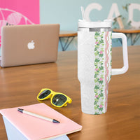 Monstera Tiare Plumeria Tumbler With Handle Green Polynesian Pattern LT01 - Polynesian Pride