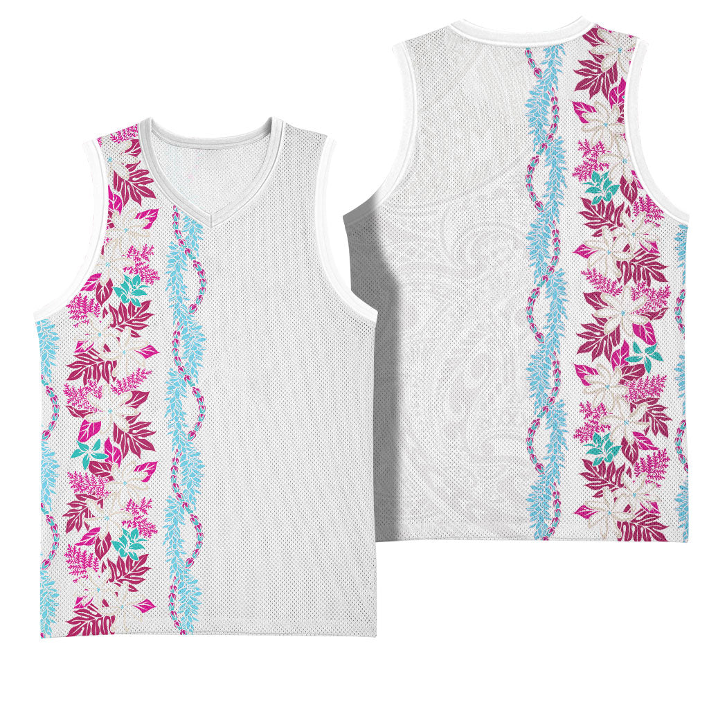 Monstera Tiare Plumeria Basketball Jersey Pink Polynesian Pattern LT01 - Polynesian Pride