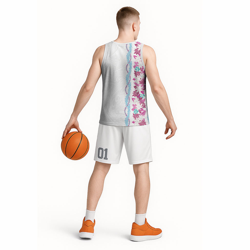 Monstera Tiare Plumeria Basketball Jersey Pink Polynesian Pattern LT01 - Polynesian Pride