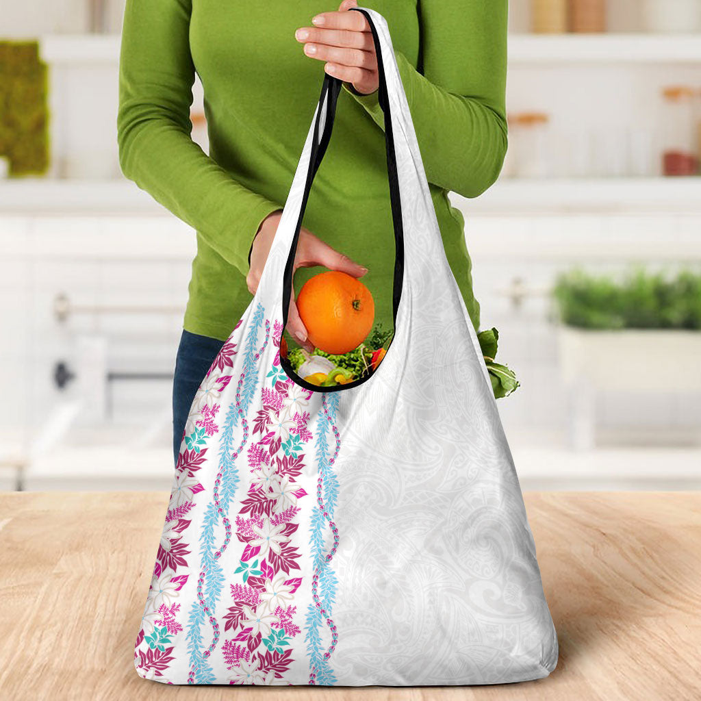 Monstera Tiare Plumeria Grocery Bag Pink Polynesian Pattern LT01 - Polynesian Pride