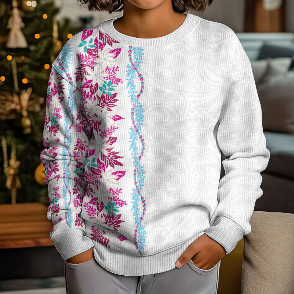 Monstera Tiare Plumeria Kid Ugly Christmas Sweater Pink Polynesian Pattern LT01 - Polynesian Pride